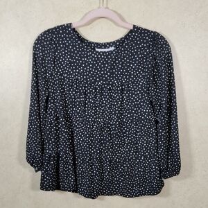 02103 Monteau black & white polka dot tiered L/S knit blouse S